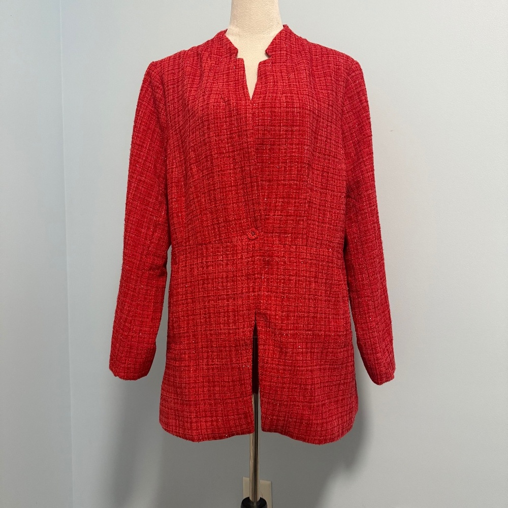 New York&Company Women's Tweed Red Blazer Holiday ‎ Size XL